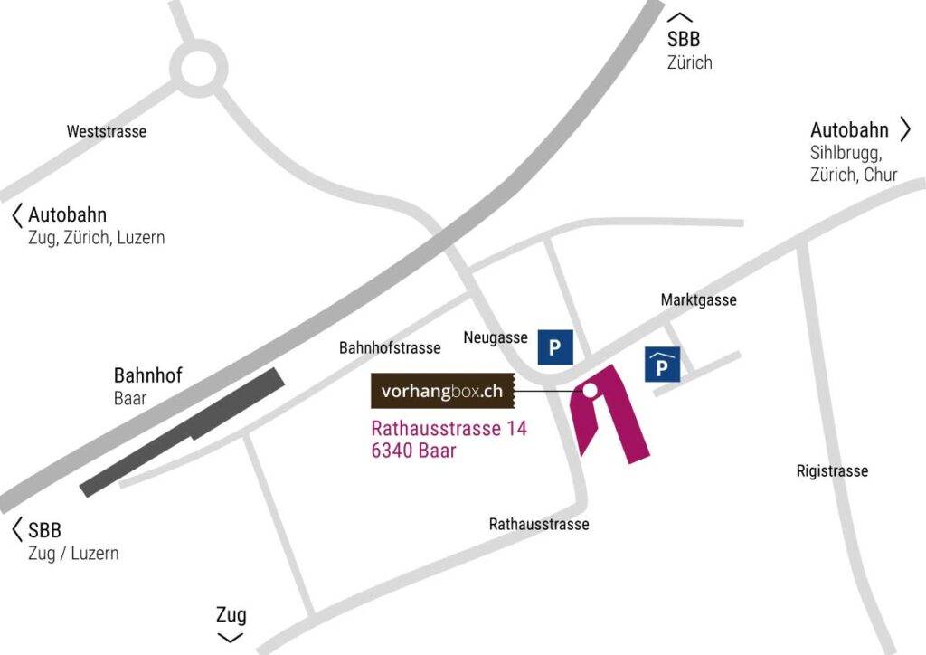 Lageplan vorhangbox.ch-Showroom Baar